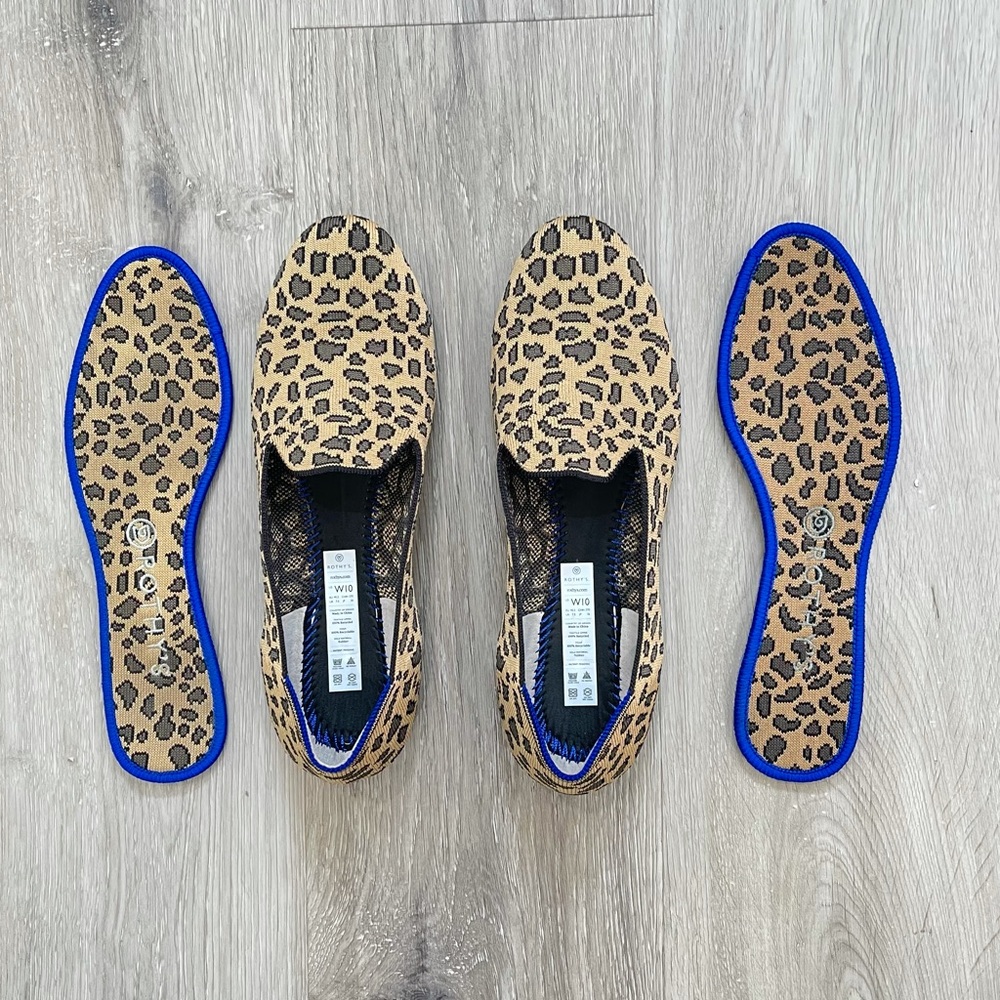 Rothy's Leopard Print Flats with Blue Trim